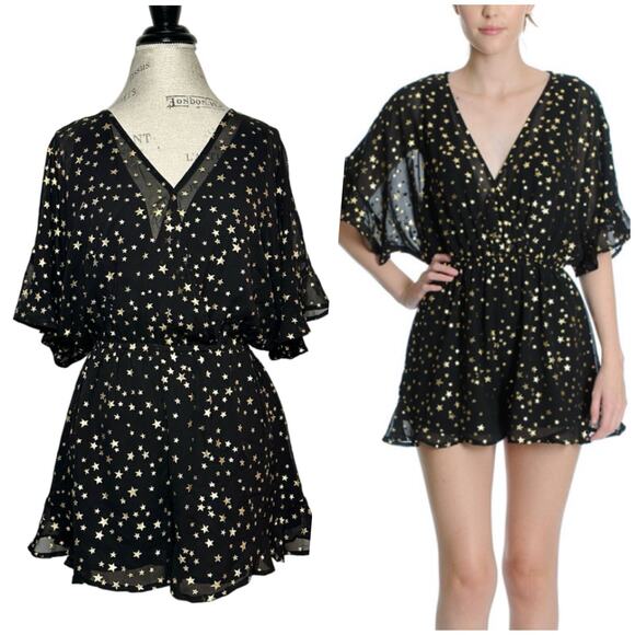 If by Sea Pants - If By Sea Los Angeles | Women | Black Ruffle Gold Star Print Romper | Medium